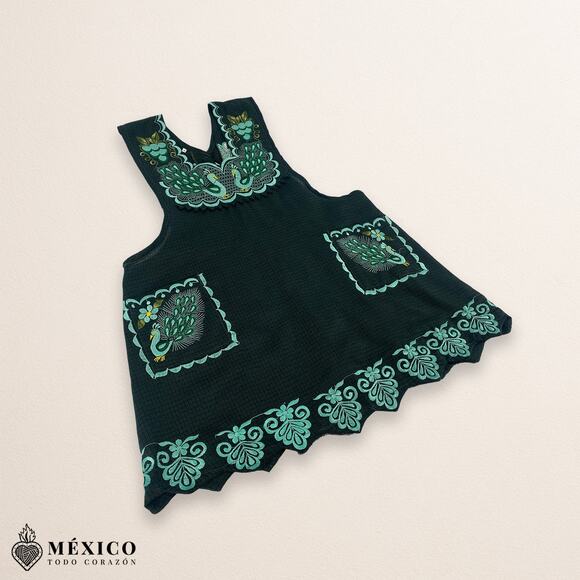 Green Mexican Embroidered Apron – Standard Kitchen Apron Floral Embroidery - Picture 8 of 9